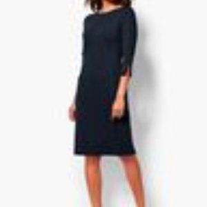 TALBOTS 16 PONTE Bow Sleeve Navy Dress Sheath